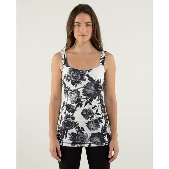 Lululemon Aria Tank II Brisk Bloom Black White Size 4 Yoga - Picture 1 of 7